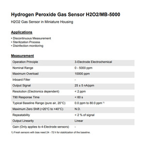 Capteur de gaz au peroxyde d'hydrogène Membrapor H2O2MB-5000 électrochimique 0-5000 ppm, boîtier miniature - Product Image 1
