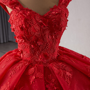 <b>Red</b> Sparkly Lace Applique Embroidery Tiered Wedding Gowns Off the Shoulder Quince Dress Rsm231075 - Product Image 6