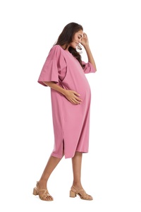 فستان أمهات تمريض كاجوال بلون سادة للصيف قماش محبوك للرضاعة الطبيعية والنساء الحوامل - Product Image 3