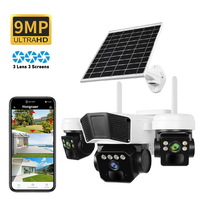 9MP 3 lentes inalámbrico WiFi 4G Panel solar Cámara CCTV al aire libre seguimiento automático Red de Seguridad Cámara CCTV