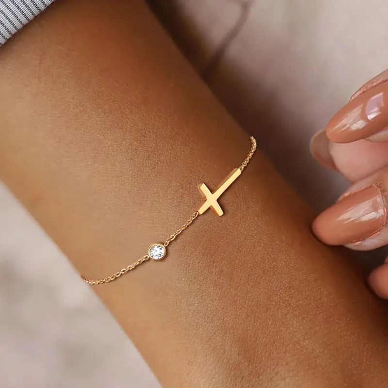 CAOSHI Cruz religiosa diseño moda OEM ODM pulseras con Zirconia cúbica y piedra de diamante al por mayor encanto joyería pulseras