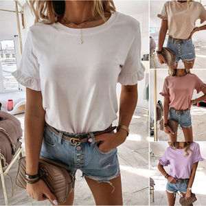 Camiseta de Verano para Mujer, Ajustada, Estilo Vintage, de Mezclilla/Franela, con Crochet, Estampado 3D de Leopardo, Corta, Bordada y Transpirable - Product Image 2