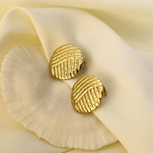 French Style 316L <b>Titanium</b> Steel <b>Stud</b> Earrings Gold Round Textured Geometric Fashion Women's Earrings - Product Image 1