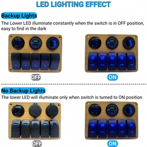 5 gang Rocker chuyển đổi sợi tre Bảng điều chỉnh, Marine không thấm nước SPST chuyển đổi chuyển đổi PD QC3.0 USB ổ cắm điện Thuốc lá nhẹ hơn ổ cắm - Product Image 3