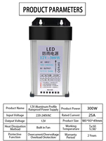Alimentation Électrique Étanche IP65 25A LED 12V 300W 220V AC-DC Transformateur 12V pour Éclairage LED