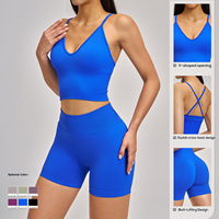 Ensemble de sport sans couture ultra-élastique : Leggings à dos croisé et soutien-gorge de sport halter – Tenue de yoga 2 pièces pour l'entraînement