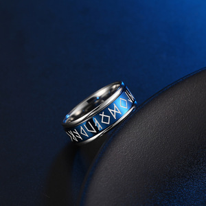 Anillo Giratorio de Acero Inoxidable de 8mm con <span class=keywords><strong>Runas</strong></span>, Estilo Nórdico Vintage, Anillo Luminoso Vikingo de Acero de Titanio para Hombre - Product Image 3