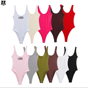 Toptan Özel Kadın Nefes Alabilen Günlük Body Elbise Fitilli Kolsuz Dar Şekillendirici Düz Desenli Slim Fit Tek Parça Tulum - Product Image 1