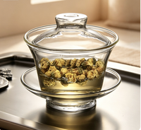 Ensemble de tasses à thé Gongfu de style traditionnel chinois en verre borosilicate avec soucoupe et couvercle Gaiwan
