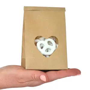 Custom Multi Purpose Square Bottom Brown Bakery Packaging Grease Proof Window Tin Tie Paper Bag