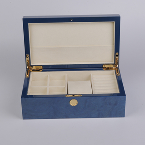 Blue Rectangle Eco-Friendly Handmade Jewelry Box with <b>Watch</b> Compartment Wood Interior Protective Closure Button - Product Image 1