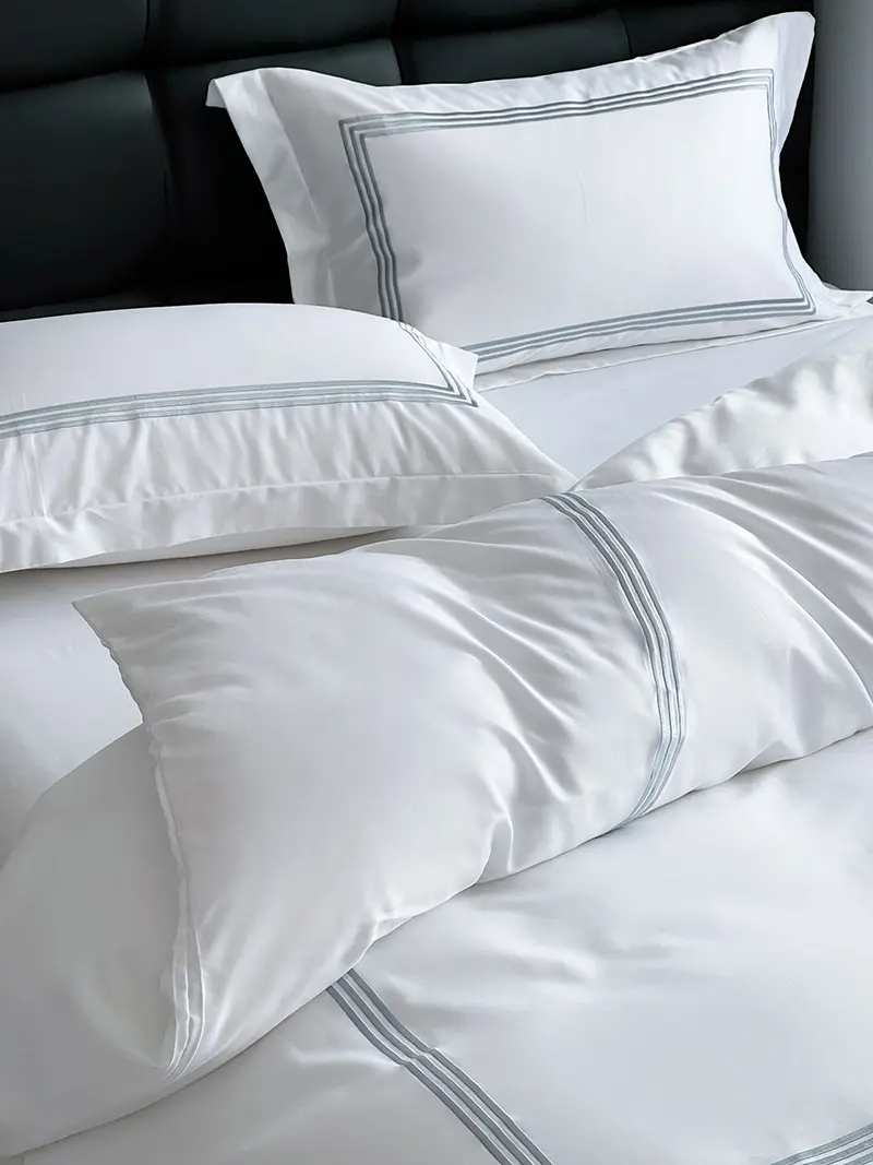 Juego de edredón de hotel blanco, juego de cama, ropa de cama de lino, sábanas para ropa de cama de hoteles