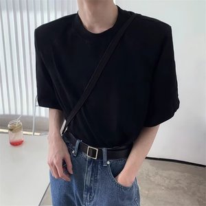 Camiseta Negra de Verano para Hombre, Cuello Pequeño, Color Sólido, Sin Mangas, Ajuste Holgado, Marca de Moda, Hombros Acolchados, Estilo Americano, con Cuentas - Product Image 1