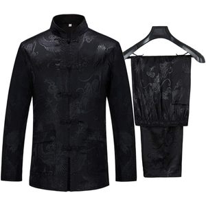 Wecotton abito da uomo Hanfu abiti tradizionali cinesi camicia Kung Fu uniforme con cappotto a maniche lunghe e pantaloni - Product Image 1