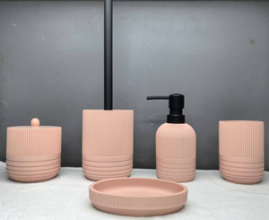 Ensemble d'accessoires de salle de bain en plastique avec poubelle, distributeur de savon, porte-savon, porte-<span class=keywords><strong>brosse</strong></span> à dents et <span class=keywords><strong>brosse</strong></span> <span class=keywords><strong>WC</strong></span> avec support - Product Image 6