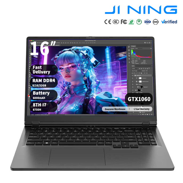 New Wholesale 16" Gaming Laptop Intel I7-8750H 6 Cores 12 Threads DDR4 RAM SSD Windows 11 Pro Metal Body 16:10 Display