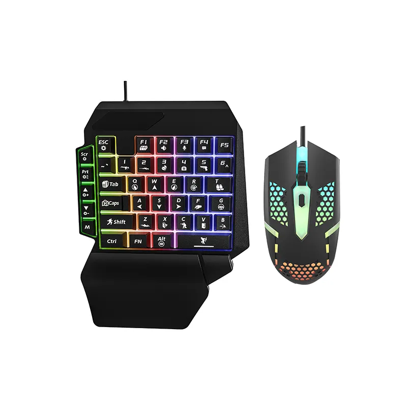 Hot Selling One Hand keyboard Mouse Set Mini Wired Gaming Keyboard and Mouse with Led Backlit Suitable for Phone and Computer