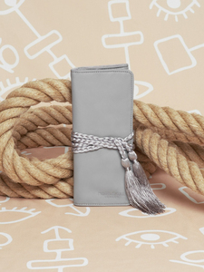 Portable Travel Jewelry Organizer <strong>Roll</strong> Grey Leather Sirocco <strong>Jewellery</strong> <strong>Roll</strong> - Product Image 1