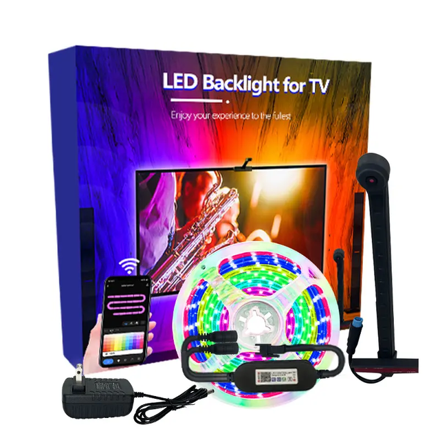 LED TV Backlight RGB IC LED Strip Light 5V USB Powered with APP Remote Control Color Sync TV Backlight Sync to Screen