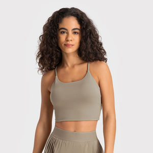 Venta al por mayor Classic Fitness Cropped Tops Chaleco Slim <span class=keywords><strong>Gym</strong></span> Wear Mujeres Yoga Bra Elástico Entrenamiento Spaghetti Strap Tank Tops Con Acolchado - Product Image 4