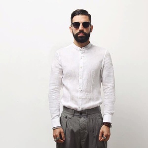 <span class=keywords><strong>Camicia</strong></span> da uomo con bracciale diverso personalizzato OEM MTM <span class=keywords><strong>su</strong></span> <span class=keywords><strong>misura</strong></span> camicie casual con colletto a fascia da uomo - Product Image 5