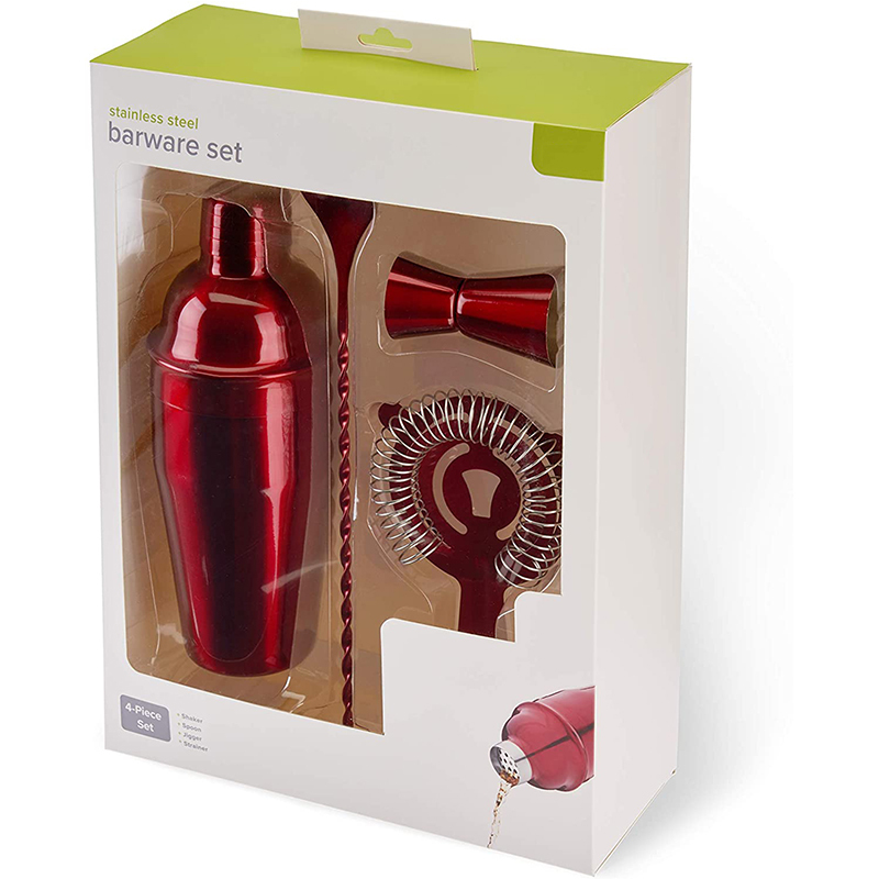 Nouveauté Shaker Rouge Peinture Shaker avec Couvercle Double Jigger Pilon Cuillère Touillette Barware Ensemble Cocktail Outils