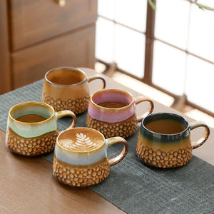 Taza de Café de Porcelana Hecha a Mano Estilo Japonés con Platillo - Esmaltado Retro con Efecto Horno, Reutilizable, Apta para Fiestas, Lavavajillas y Microondas - Product Image 2