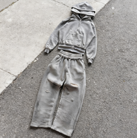 Ensembles de sweats à capuche et de pantalons de survêtement à double capuche Distressing, logo personnalisé, sweats en coton, survêtements délavés à l'acide