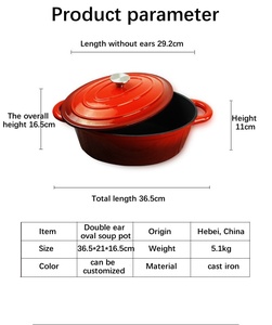 Casserole ovale en fonte émaillée pour four hollandais avec couvercle, revêtement en émail interne, poignée de couvercle en acier inoxydable, passe au four - Product Image 2