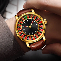 Montre Homme Oronigio de Luxe à Mouvement Quartz, Design Casino Lumineux, Bracelet en Cuir, Boîte, Charme Tendance - Meilleures Ventes