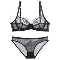 Ensemble de soutien-gorge pour femmes en dentelle transparente française, broderie sexy, ultra-fin, respirant, doux, avec anneau en acier