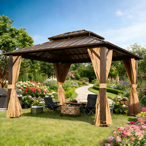 Pavillon <span class=keywords><strong>de</strong></span> <span class=keywords><strong>jardin</strong></span> moderne en aluminium à double toit, <span class=keywords><strong>abri</strong></span> extérieur permanent imperméable à toit rigide, <span class=keywords><strong>abri</strong></span> contre les intempéries - Product Image 1