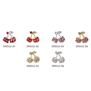 Breloques pour ongles en forme de cerise, rouge, rose, strass, alliage argenté et doré, décorations 3D en forme de fruit à dos plat pour l'art des ongles et les loisirs créatifs - Product Image 5