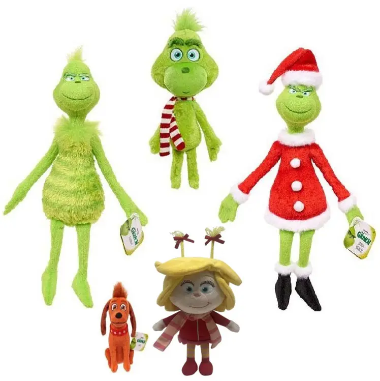Boneka mainan Natal Grinch Max, mainan boneka orang hijau 32cm untuk hadiah liburan