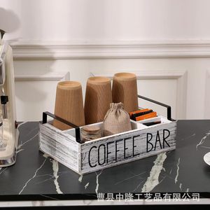 กล่องเก็บของบาร์กาแฟไม้พร้อมช่องสำหรับใส่ถ้วยและถุงชา ที่จัดระเบียบเคาน์เตอร์ครัว สีขาวสไตล์เรโทร - Product Image 4