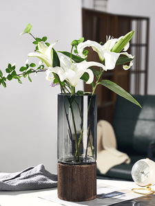 Nordic Style Luxury Crystal+Wooden <strong>Flower</strong> <strong>Vases</strong> Big Hole Transparent Thickening Glass <strong>Vase</strong> for Living Room Home Decor - Product Image 5