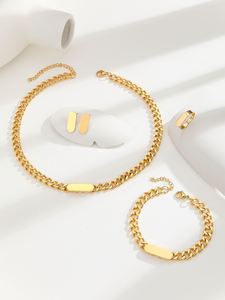 Conjunto de Collar y Pendientes de Cadena Cubana Unisex 316L, Geométrico, Estilo Hip-Hop Punk, Chapado en Oro, Acero Inoxidable, Zirconia, Grueso, para Aniversario - Product Image 2