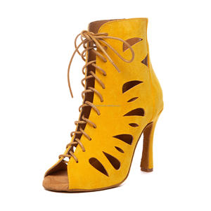 Chaussures de <span class=keywords><strong>danse</strong></span> latine professionnelles à talons hauts de 10 cm <span class=keywords><strong>bottines</strong></span> <span class=keywords><strong>Jazz</strong></span> en daim jaune à la mode pour les fêtes Salsa/Bachata LUOQIAO - Product Image 2