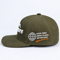 Casquette en velours côtelé vert olive avec broderie 3D montagne, patch structuré, réglable, pour homme et femme, idéale pour la randonnée et les voyages