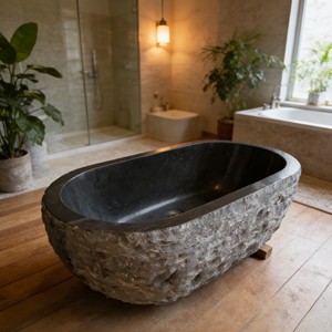 <span class=keywords><strong>Baignoire</strong></span> autoportante moderne en pierre naturelle noire, style <span class=keywords><strong>marbre</strong></span> antique, pour salle de bain - Product Image 4