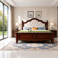 Cadre de lit moderne classique en pin massif écologique avec tête de lit capitonnée, tailles spéciales de luxe, mobilier de chambre pour hôtel et villa