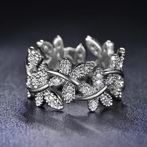 Anillo de cóctel para mujer Q846, tono dorado, circonita cúbica marquesa con engaste pavé, diseño de plantas, anillos de moda para boda - Product Image 2