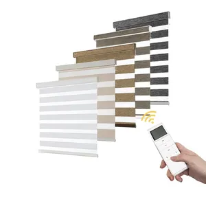 Persianas Zebra Motorizadas Personalizadas para Ventanas, <span class=keywords><strong>Gris</strong></span>, Día y Noche, Automáticas, Eléctricas, con Control Remoto - Product Image 1