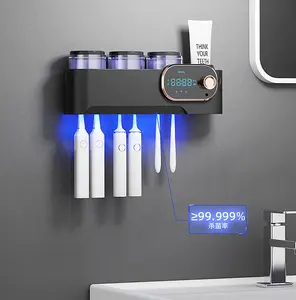 Dispensador de soporte de pasta de dientes montado en la Pared Soporte de cepillo de dientes LED UVC esterilización UV