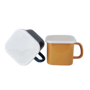 Smalto giapponese smalto tazza di pasta istantanea con coperchio può essere riscaldato cottura ciotola di pasta grande tazza di latte tazza di acqua quadrata