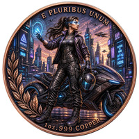 Pièce Commémorative Cyberpunk City Mechanical Phoenix Double Face Plaqué Cuivre Rouge, Objet de Collection Futuriste pour Motards