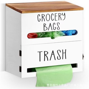 Boîte de rangement murale pour sacs d'épicerie et poubelles avec dessus en bois, forme rectangulaire, couleur unie, sans couvercle - Product Image 1