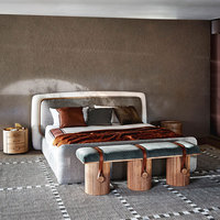 Ensemble de lits doubles modernes et légers de luxe meubles de salon pour villa lit king size en tissu de couleur mélangée avec base en bois massif