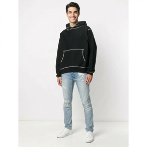Sérigraphie personnalisée Envers l'extérieur Point inversé Sweat à capuche pour homme Point contrasté inversé Pull à capuche Couture Sweats à capuche décontractés - Product Image 1
