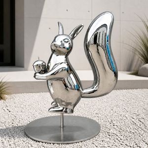 Escultura Moderna de Ardilla con Huevo de Haya en Acero Inoxidable Pulido Espejo, Arte Animal para Decoración de Jardín, Parque y Paisaje Exterior - Product Image 5